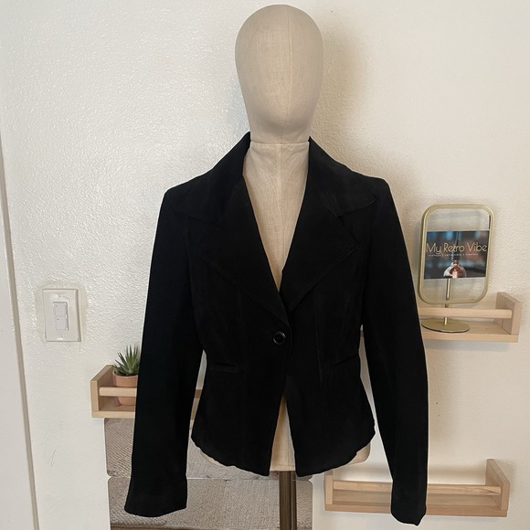 AK Anne Klein Jackets & Blazers - Anne Klein Black Genuine Suede Leather Blazer Jacket Womens Medium